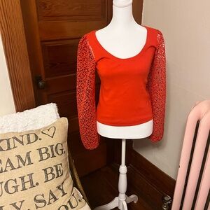 Mauve Vibrant Red Lace Sleeve Blouse